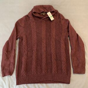 Tasso Elba Sweater Mens Large Wine Marl Cotton Cowl Neck Chunky Knit Pullover